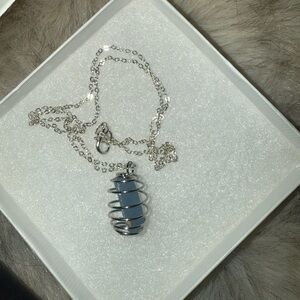 genuine blue lace agate gemstone silver necklace